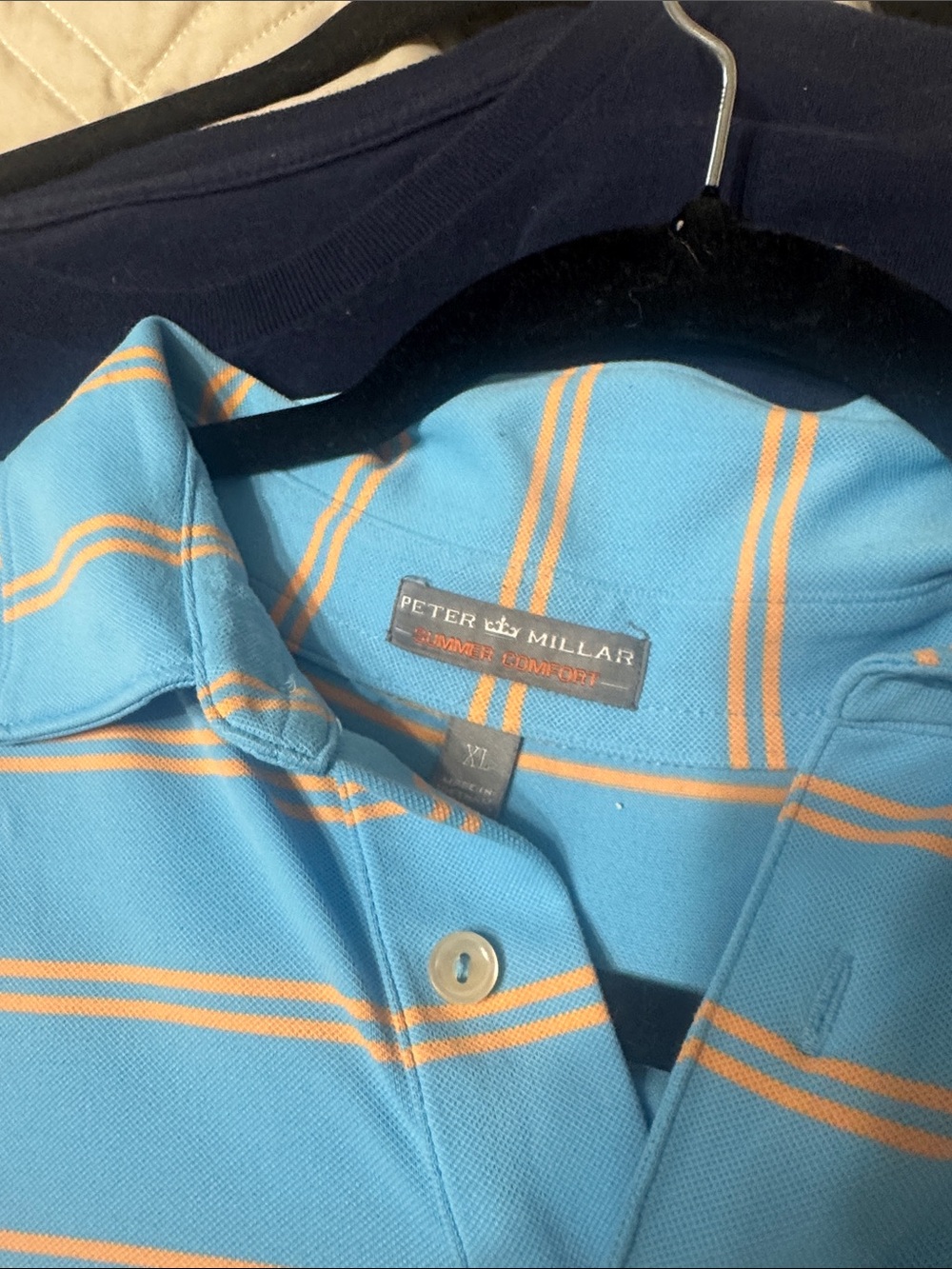 Peter Millar Light Blue with Orange Stripe Performance Polo